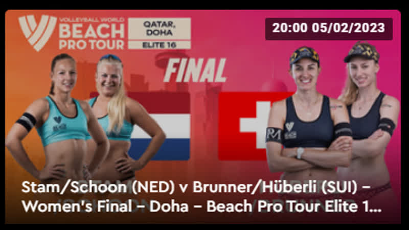 Stam schoon ned v brunner hüberli sui women s final doha beach pro