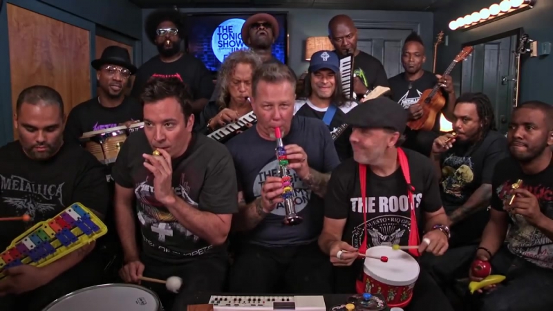 Jimmy fallon, metallica the roots sing enter sandman (classroom instruments)
