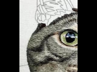 This tabby cat embroidery took 50+ hours and thousands of tiny stitches