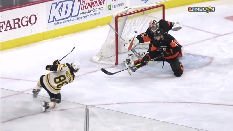 Torey krug finds david pastrnak for one timer with perfect cross ice pass