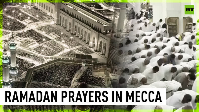 Muslims in mecca gather for prayer to celebrate coming of holy month of ramadan