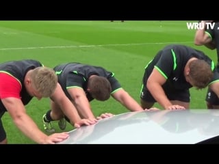 Wales rugby team strongman training