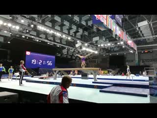 Angelina simakova working on her acro serie on beam training ecszczecin2019 @ecszczecin2019 (2)