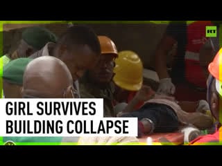 Girl saved from rubble after building collapses in kenya