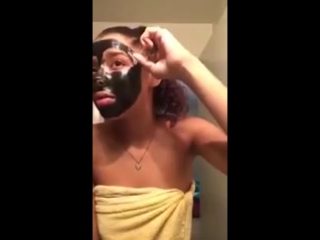 Girl scream as she rips charcoal mask off her face