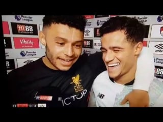 What a man! alex oxlade chamberlain helping coutinho answer when they asked him again regarding him leaving 🔥