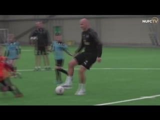 Jonjo shelvey joined in a session with local porn from @nu foundations soccer schools today and set up this goal for a you