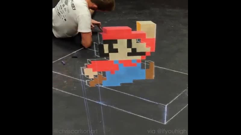 [artwork] 8 bit mario 3d chalk art