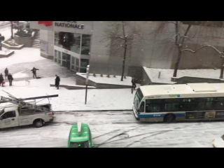 Crazy car pileup in montreal bus police and snowplow!