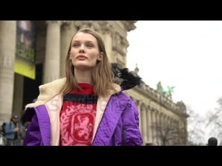 Stock footage paris france march supermodel kris grikaite outside paco rabanne fashion show in paris (1)