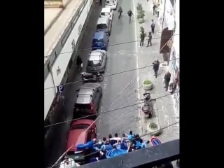 This is what happens when napoli fans juventus fans walk down the same street in torino