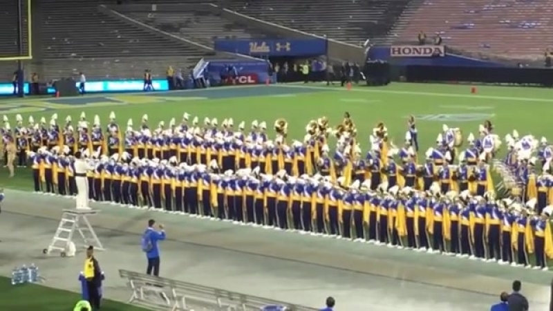 Ucla bruin marching band performing "pressure" by muse