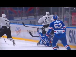 Oleg yevenko with a big hit on vladimir tkachev