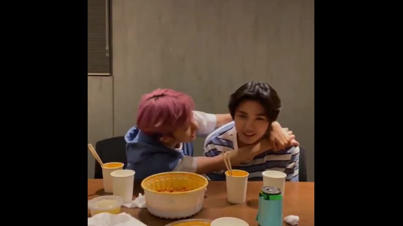 A compilation of wonjin being clingy to seongmin at their vlive today 33
