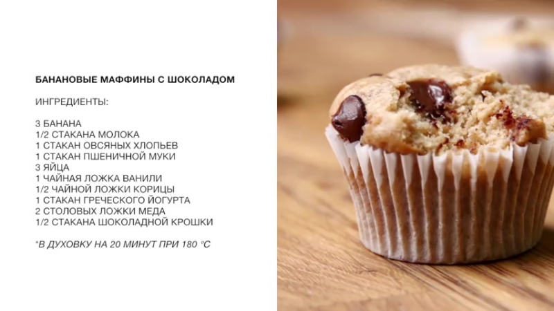 Банановые маффины с шоколадом