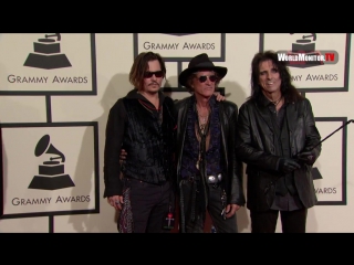 Johnny depp, alice cooper, joe perry at 58th annual grammy awards red carpet