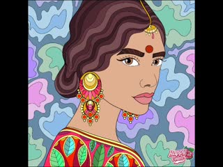 Coloring индианка с бинди / indian woman with bindi