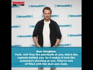 Sam heughan plays a spy in the spy who dumped me/ interview at sirius xm