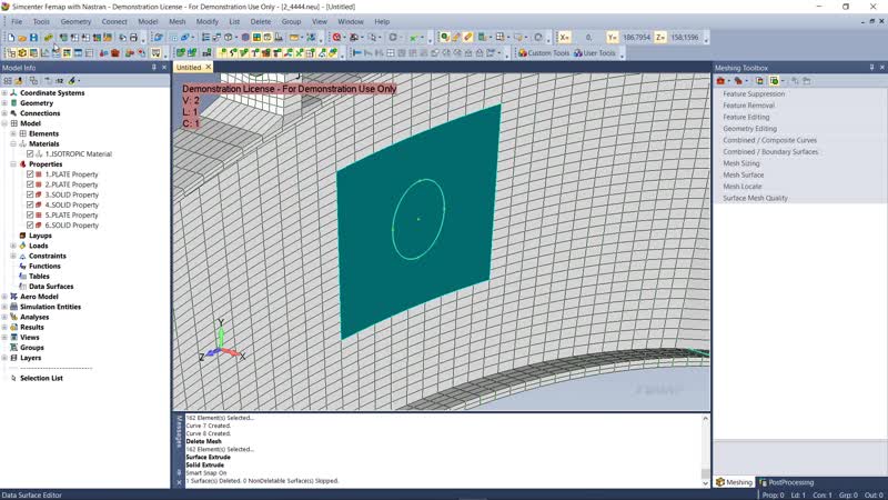 Simcenter femap врезаем отверстие в сетку