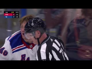 Brendan lemieux collides with vasilevskiy then fights ryan mcdonagh