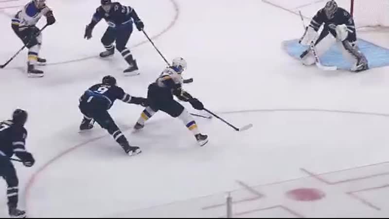 Schilling gets blasted by sammy blais while and klim kostin drives to the net for the 1 0 blues lead