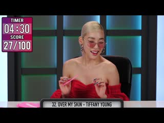 Tiffany young pop star reacts to try to sing 100 pop songs in 10 minutes challenge