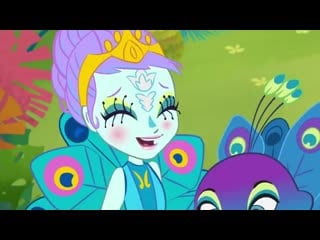 Cartoon bird and girl tickled