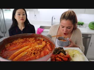 Super long spicy rice cakes 먹방 mukbang 김치찌개 w stephanie soo (missmangobutt) 떡볶이