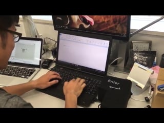 Man has fun hitting giant enter key while typing
