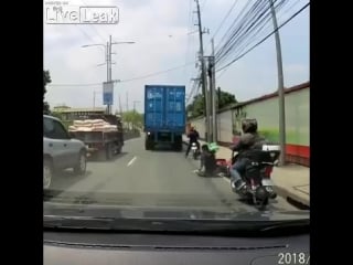 Liveleakcom moped rider almost crush his head almost