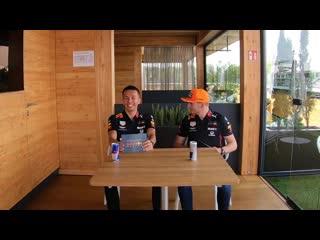 The bull show with max verstappen and alex albon