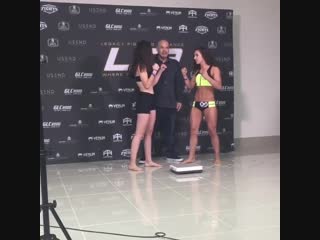 Lfa 52 / weigh in face off itzel esquivel vs crystal demopoulos