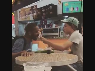 Cross from beamazed post by u/munan15 2 mcdonald’s employees help a disabled man eat his food instead of letting him suffer eat