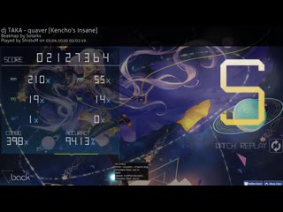 Shist plays dj taka quaver | level kencho's insane | max combo x398 | accuracy 94,13%