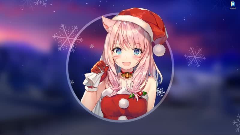 Аниме девушка в костюме санты с мешком подарков живые обои для wallpaper engine