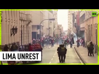 Tear gas and clashes peru protest turns violent