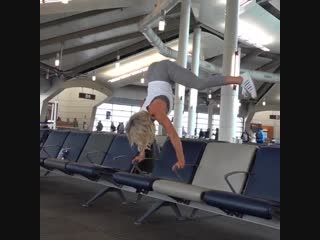 Workout addiction is real athletes stun airport with exercise routine