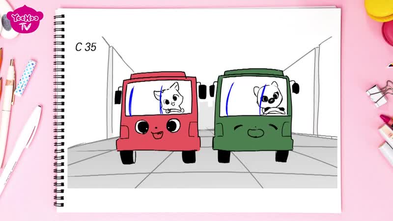 Yoohoo wheels on the bus storyboard to animation! sing along cartoons for
