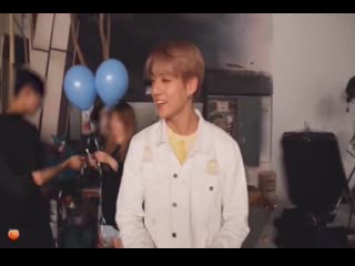 Jungkookie stares at the balloons jungkookie boss give him one staff but they