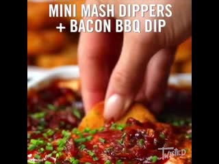 Todays twisted uk food video potatoe dippers with real potatos, bacon, cheese, and bbq sauce out of london
