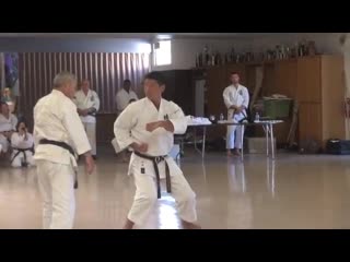 Iha kotaro sensei ryukonkai and iha mitsutada sensei demonstrate testing shime in naihanchi kata