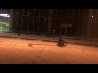 Shoutout to the stunt guys that not only have to be dragged around by giant wires but dragged in the wet snow on the cold har