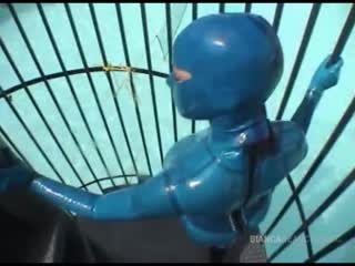 Woman in blue latex 35