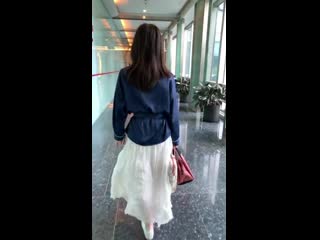 Satin silk blue blouse with white skirt