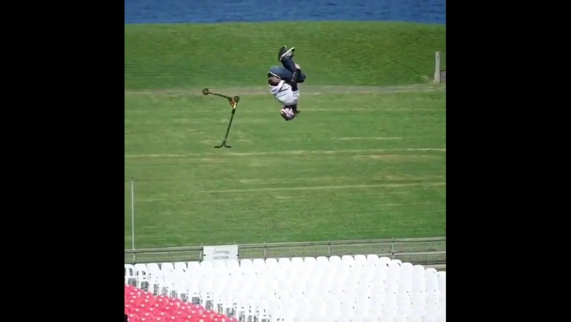 Backflip on scooter on the big ramp