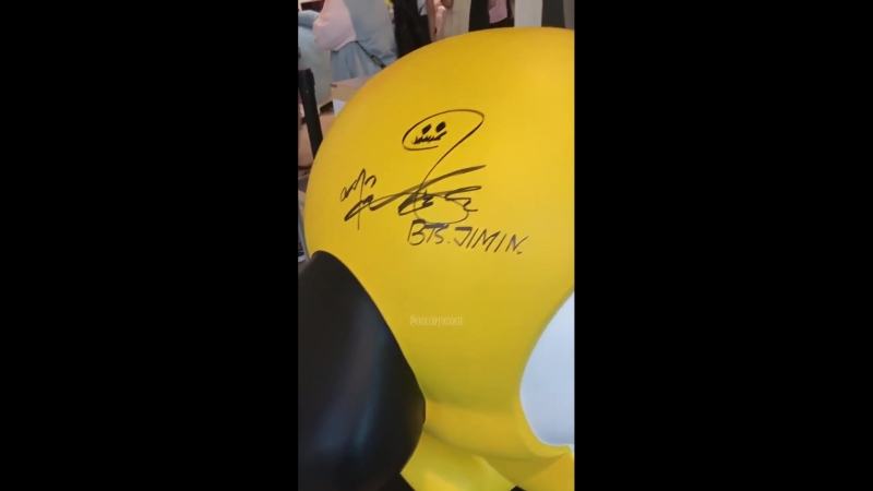 The boys’ autographs on the bt21 statues!!! @bts twt btsonagt