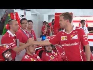 After the retirement, seb went to the garage and thanked the whole team