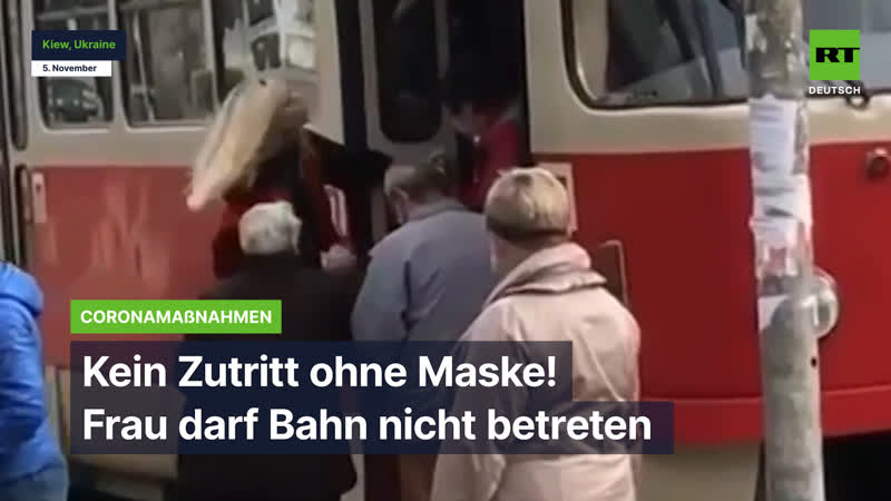 Kein zutritt ohne maske! frau darf bahn nicht betreten
