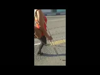 Sexy russian sak naked amputee in heels using crutches