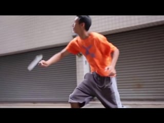 Playing badminton just before typhoon dujuan landfall
